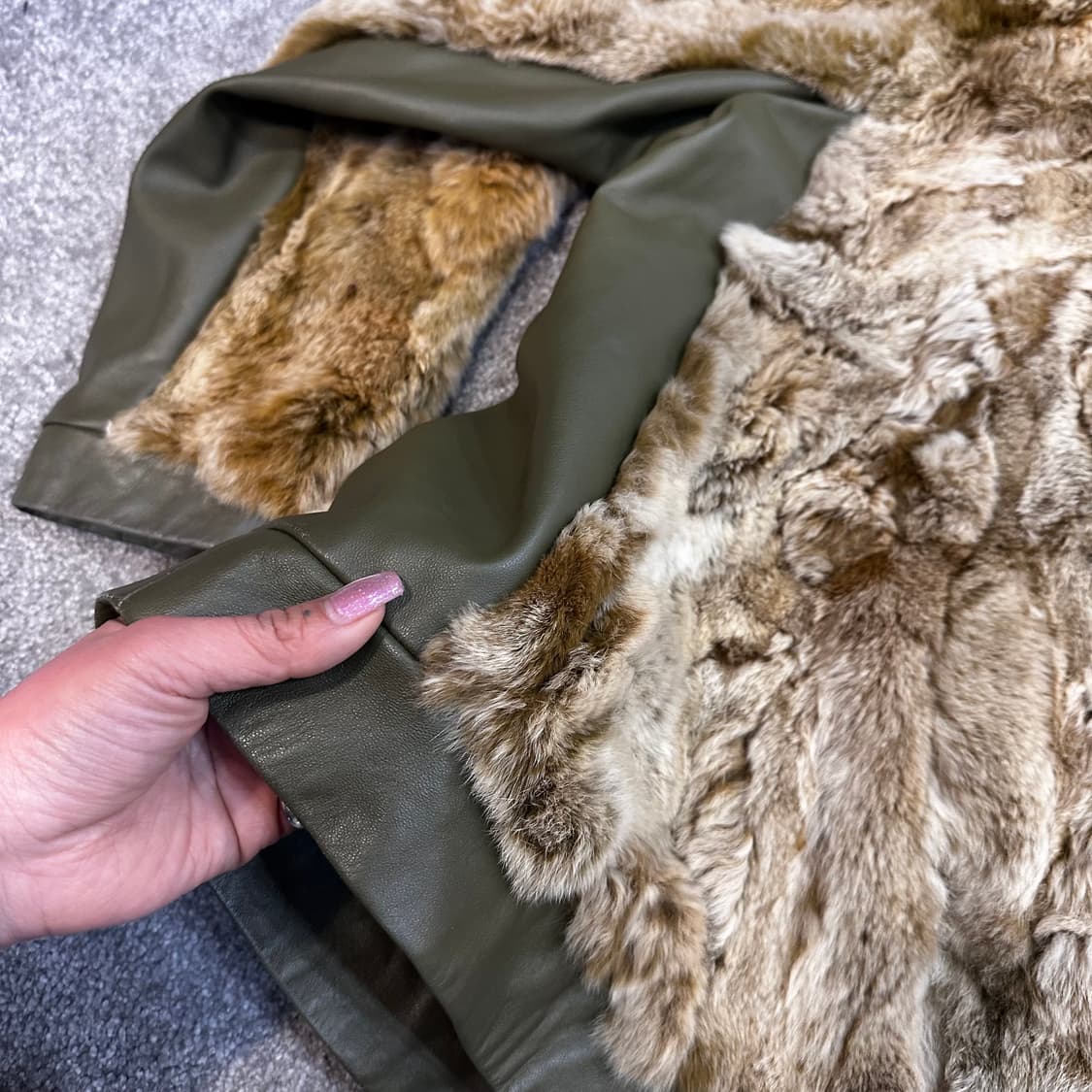 빈티지 카키 램스킨 렉스 퍼자켓(집업)M-L 상품이미지7