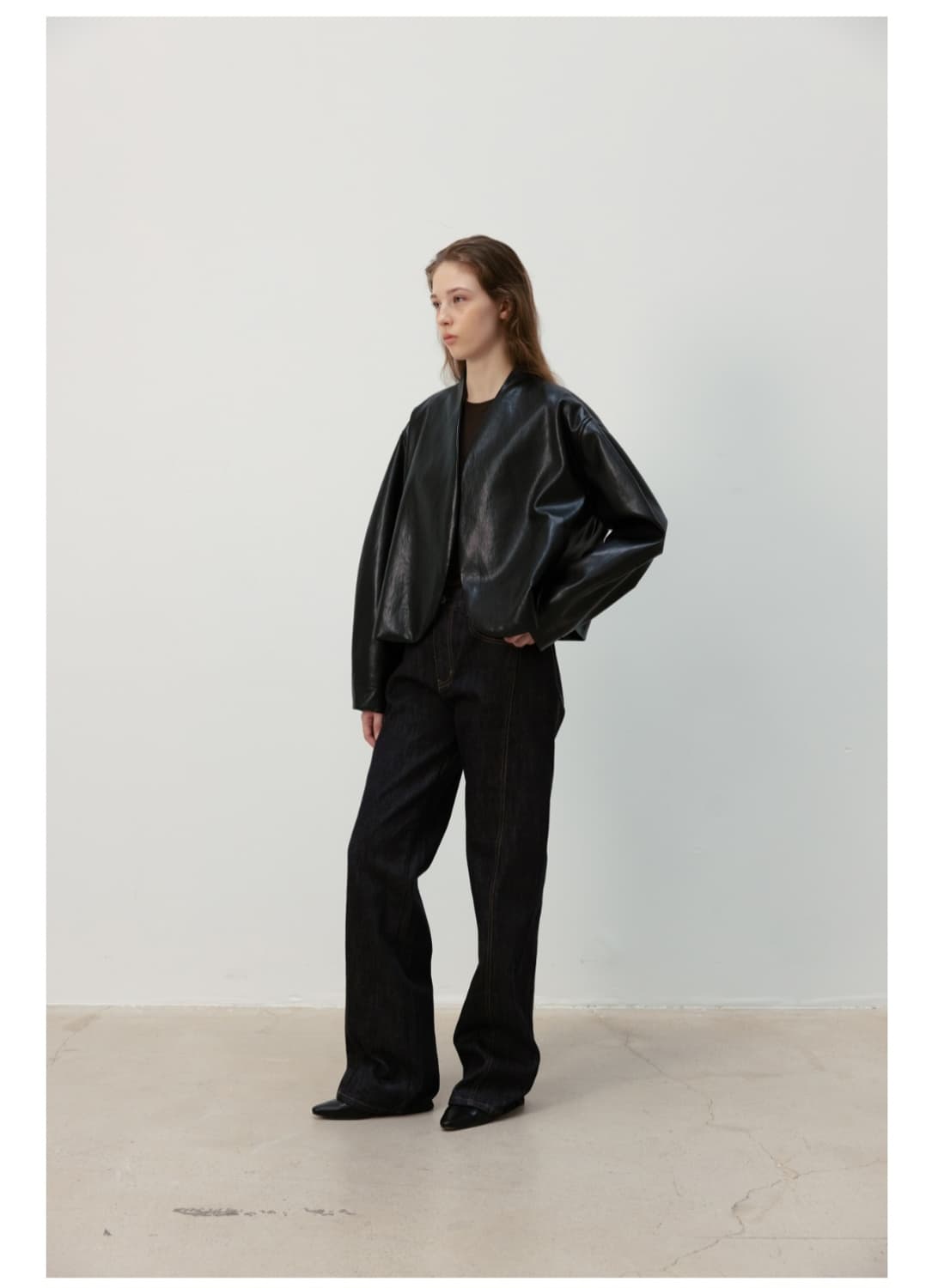 Rrace Faux Leather Curved Jacket_Black  상품이미지3
