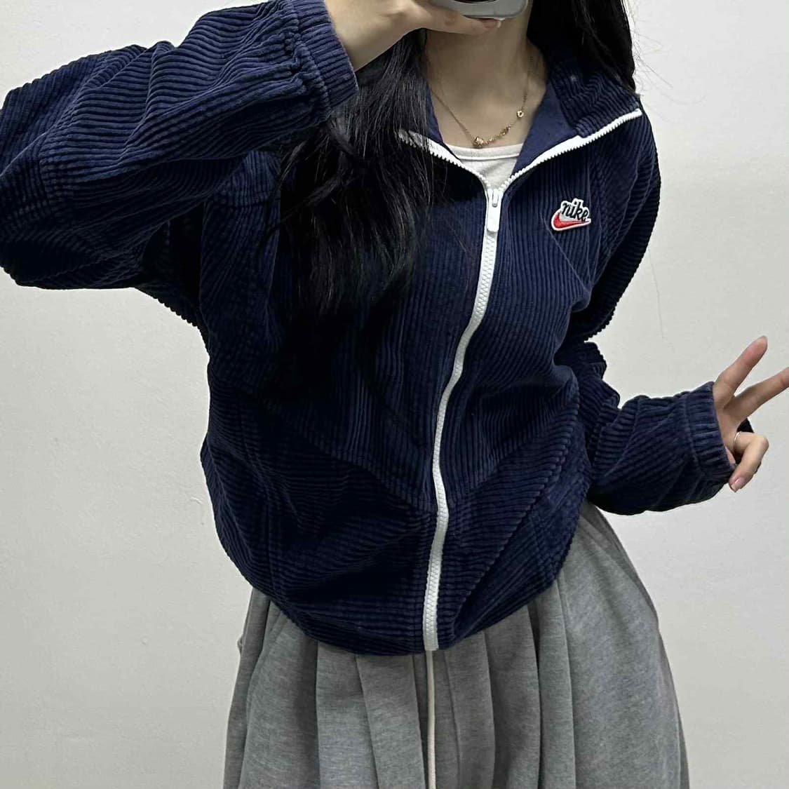 나이키 준신형 NSW 네이비 골덴 코듀로이 트랙탑 희귀져지(M) 상품이미지1