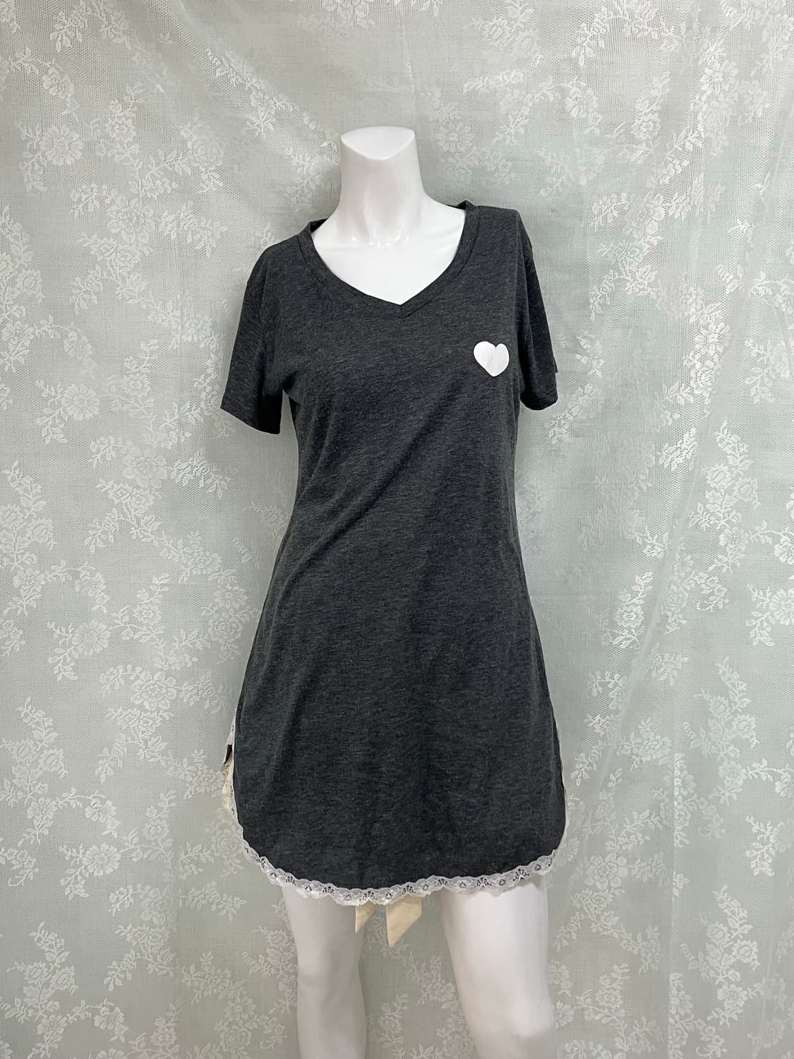 빈티지 차콜 레이스 하트 롱 원피스 1106 모리걸 y2k 스트릿 갸루  상품이미지1