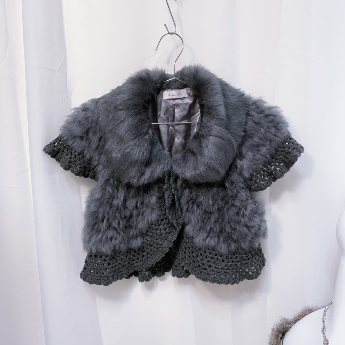 Oriental Knit Cardigan Rabbit Fur Trim 상품이미지4