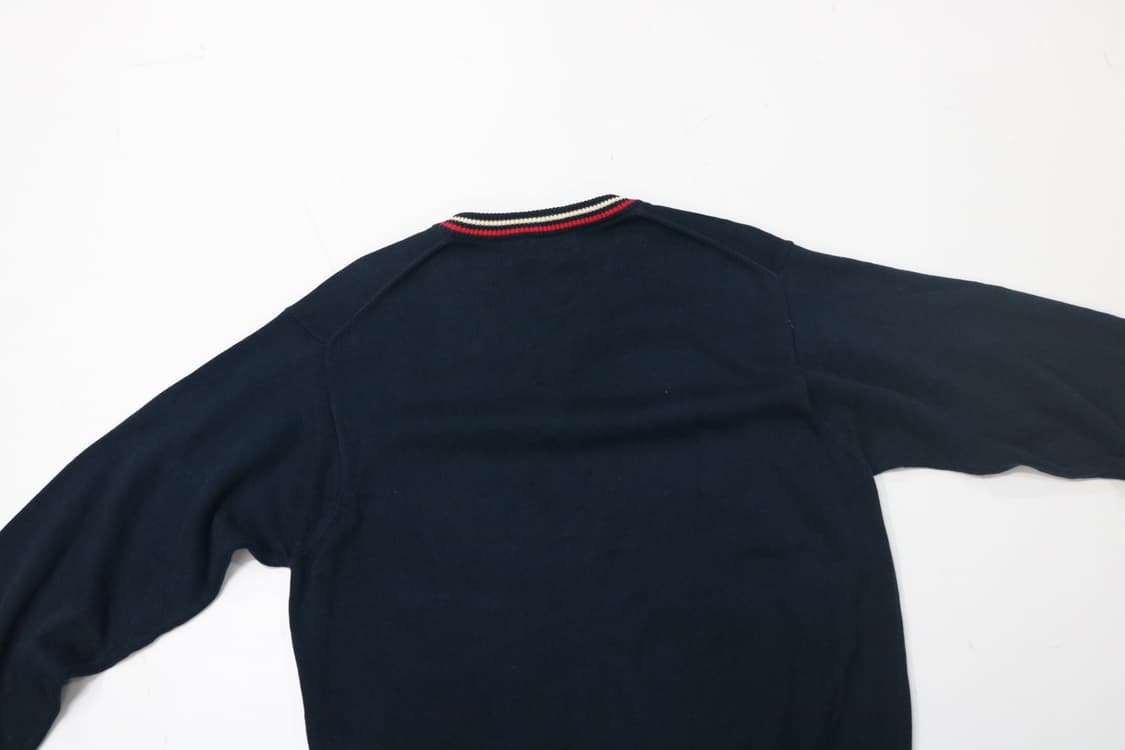 BEAMS 빔즈 빈티지 트리콜로 라인 브이넥 코튼 니트 (M) 상품이미지7