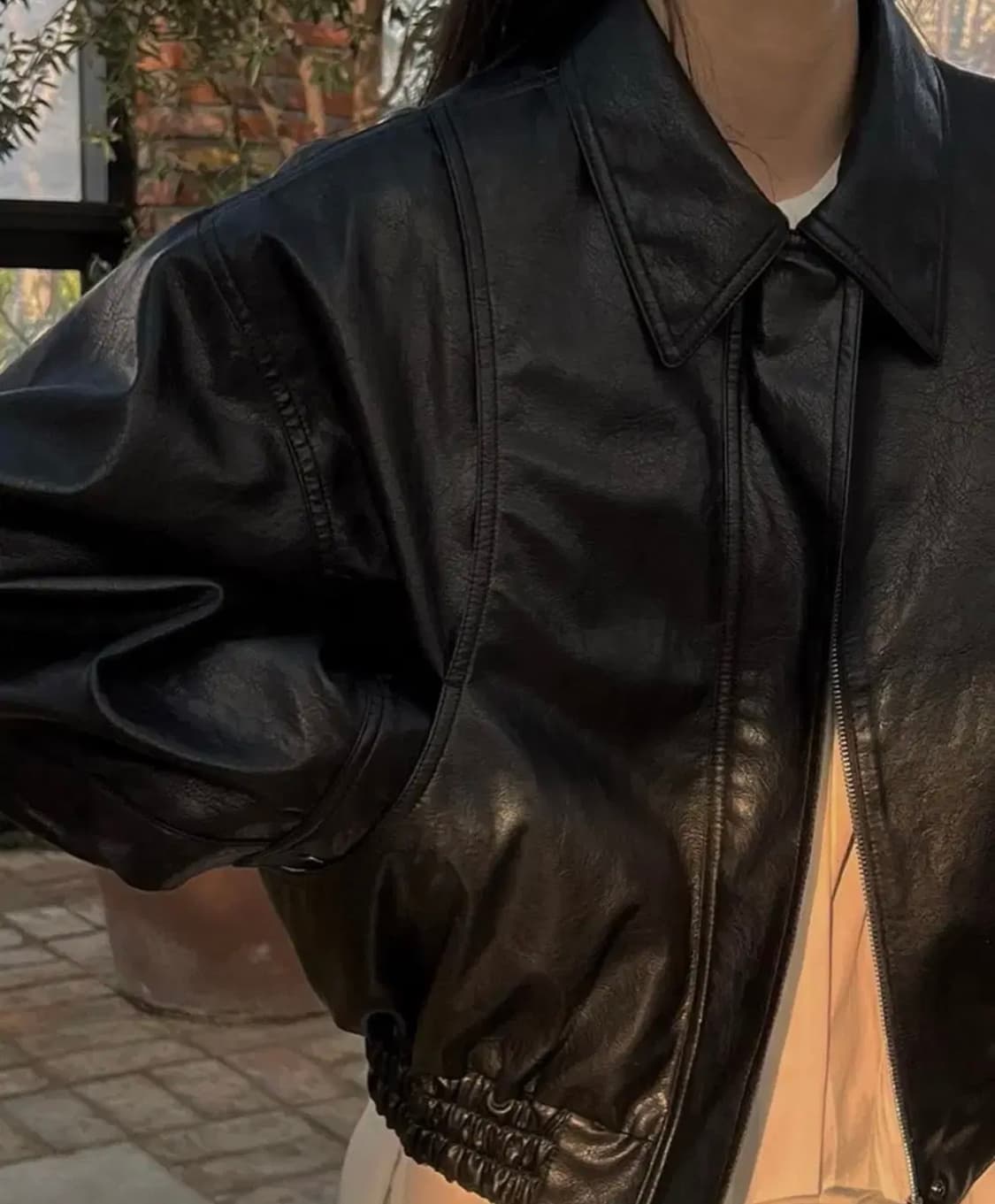 트리밍버드 레더 블루종 레더 자켓 블랙 상품이미지2