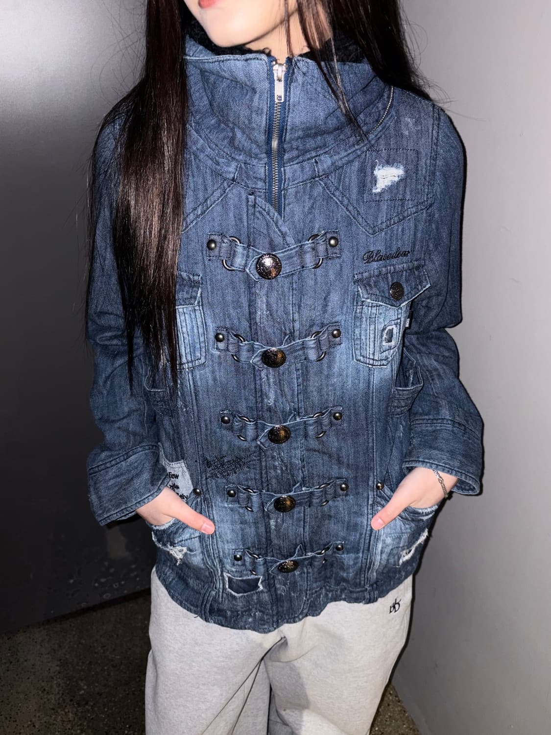 빈티지 스냅 데님 무스탕 상품이미지2