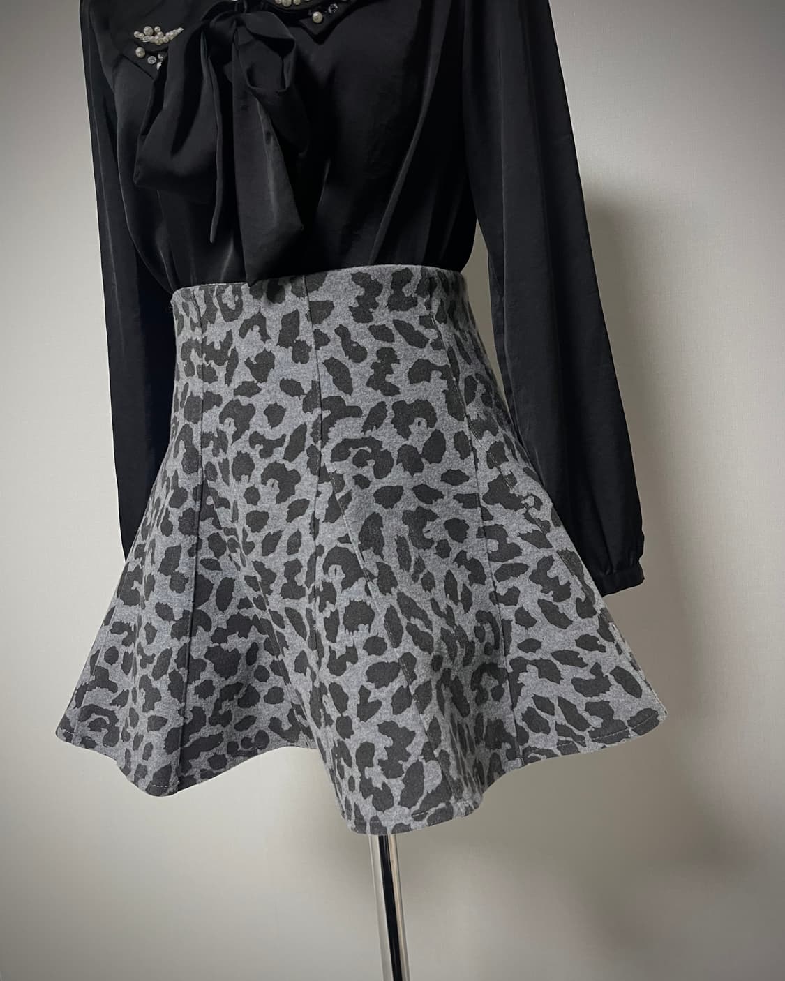 갸루 회색 호피 스커트 상품이미지1