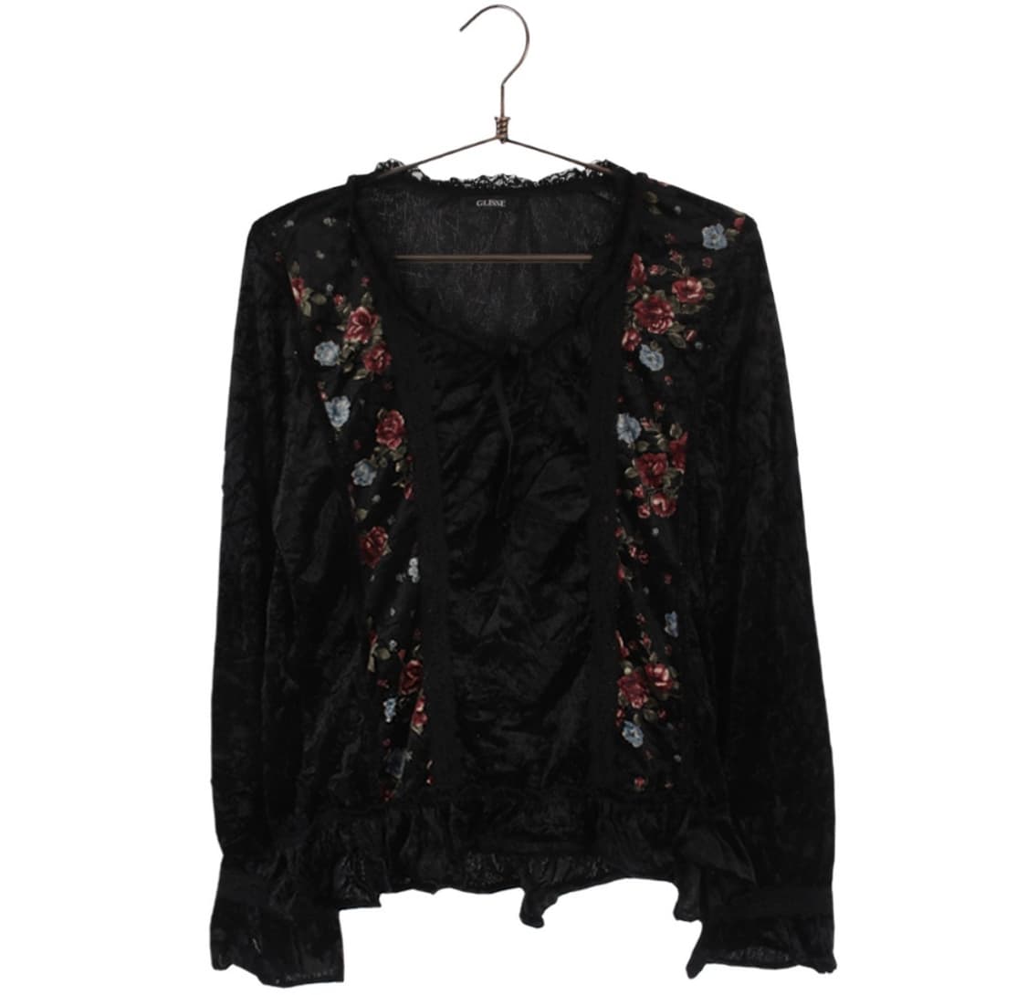 플라워 레이스 프릴 블라우스 롱슬리브 상품이미지1