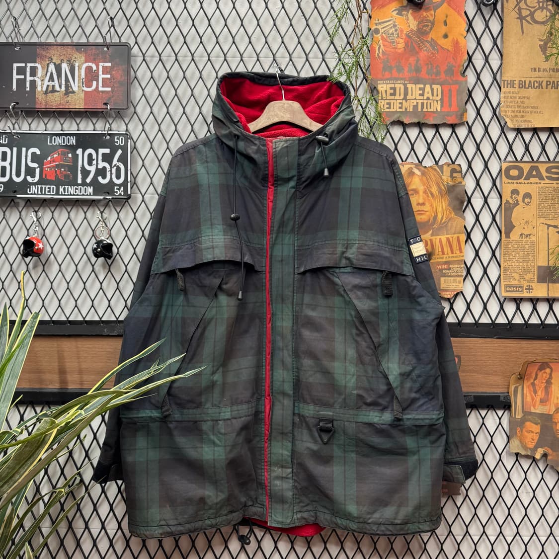 90s 타미힐피거 헤리티지 롱파카 체크 패턴 포인트 네이비 그린 상품이미지1