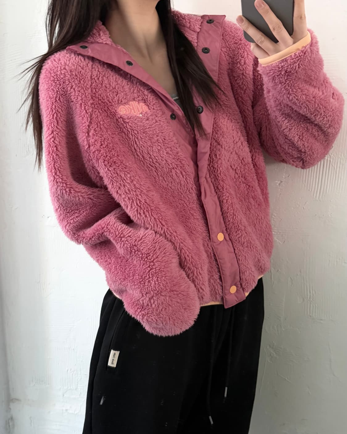 나이키 우먼 핑크 쉐르파 버튼 자켓 상품이미지1