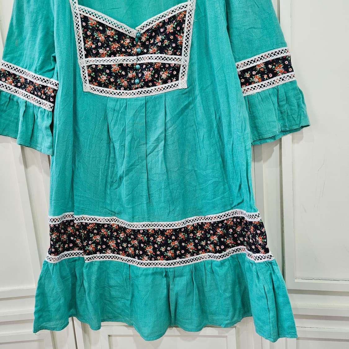 빈티지 플라워 에스닉 원피스 민트 상품이미지3