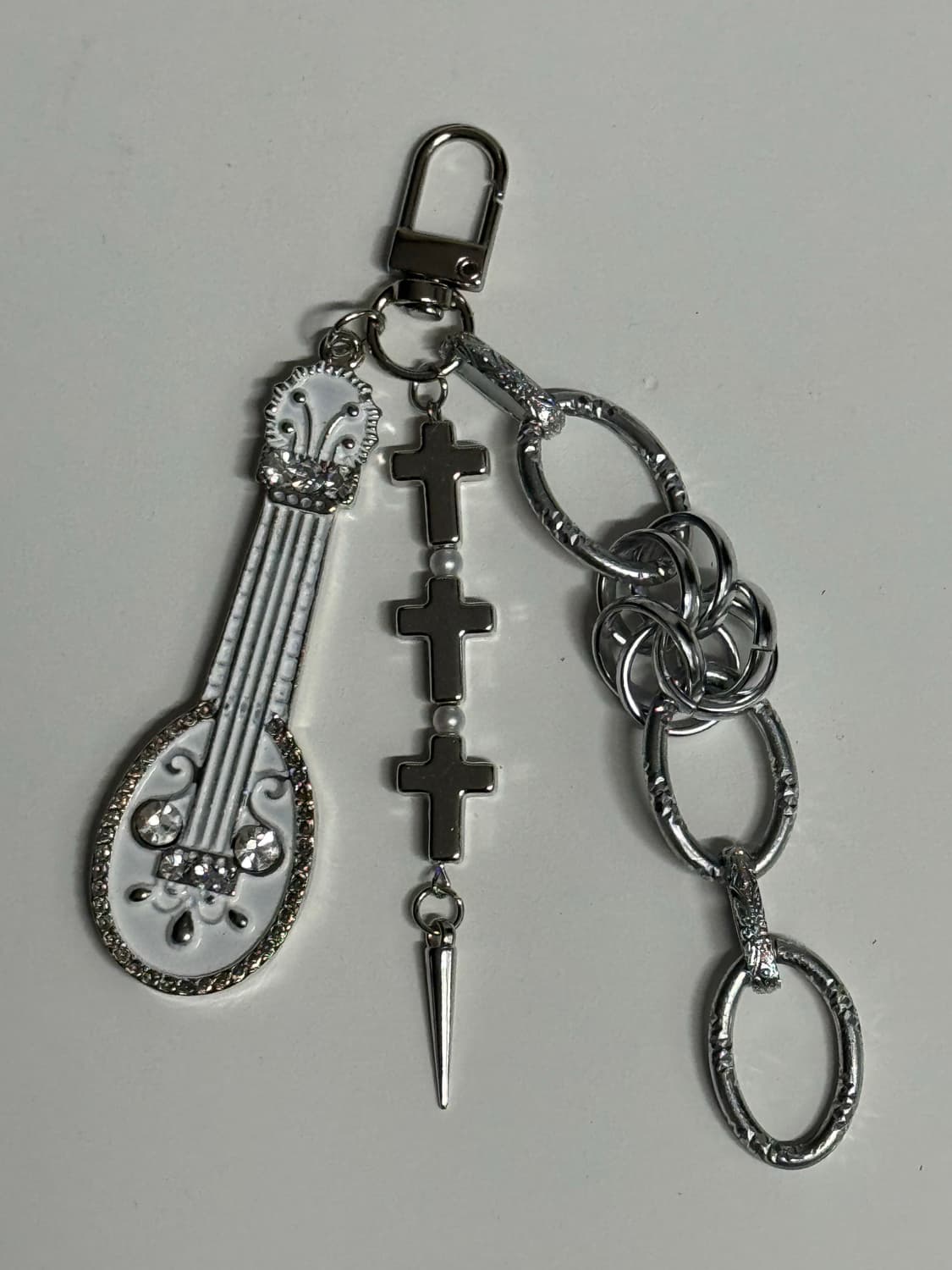 화이트 기타 십자가 크로스 블링 체인 키링 상품이미지1