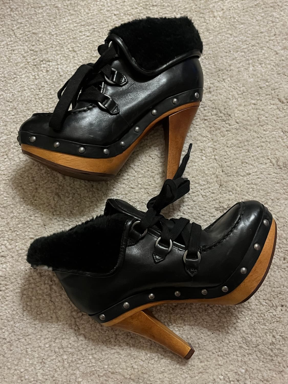 빈티지 게스 퍼 스트랩 레더 스터드 부츠 힐 상품이미지3