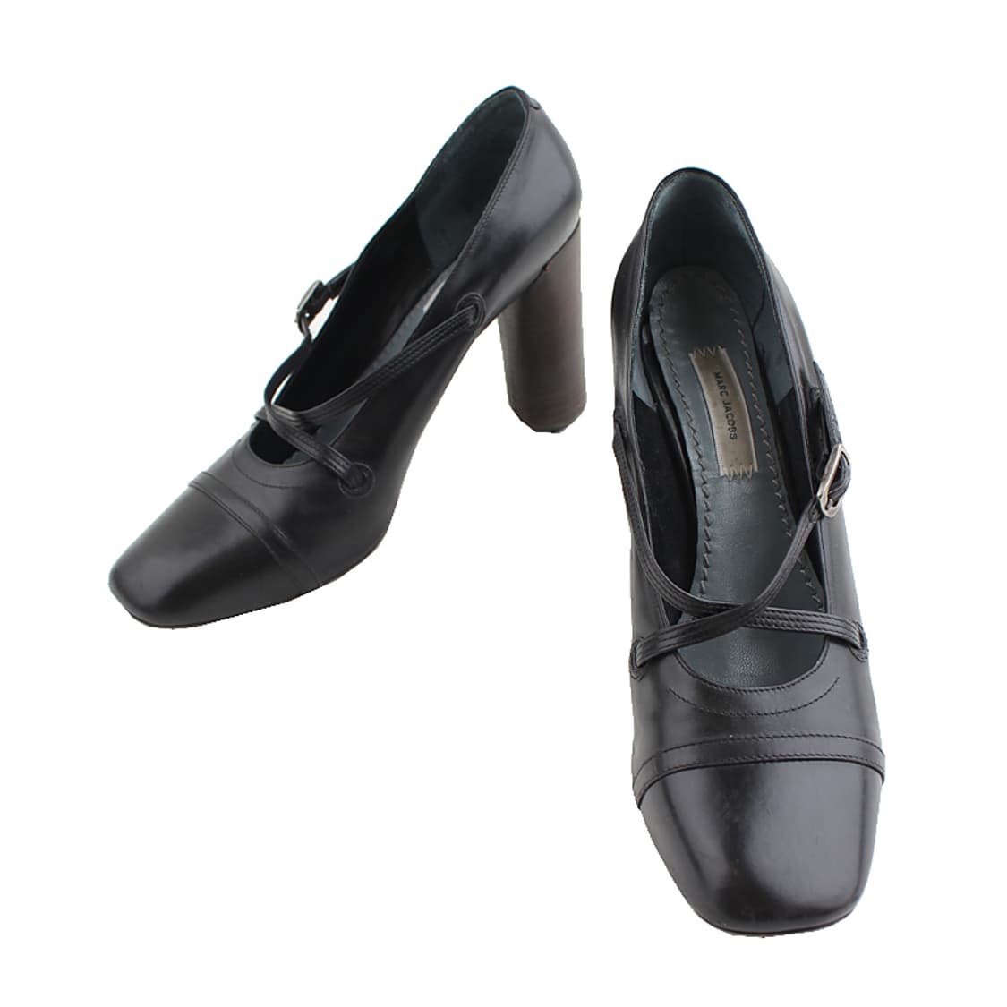 마크제이콥스 블랙 X스트랩 스퀘어토 우드굽 펌프스 35.5 상품이미지1