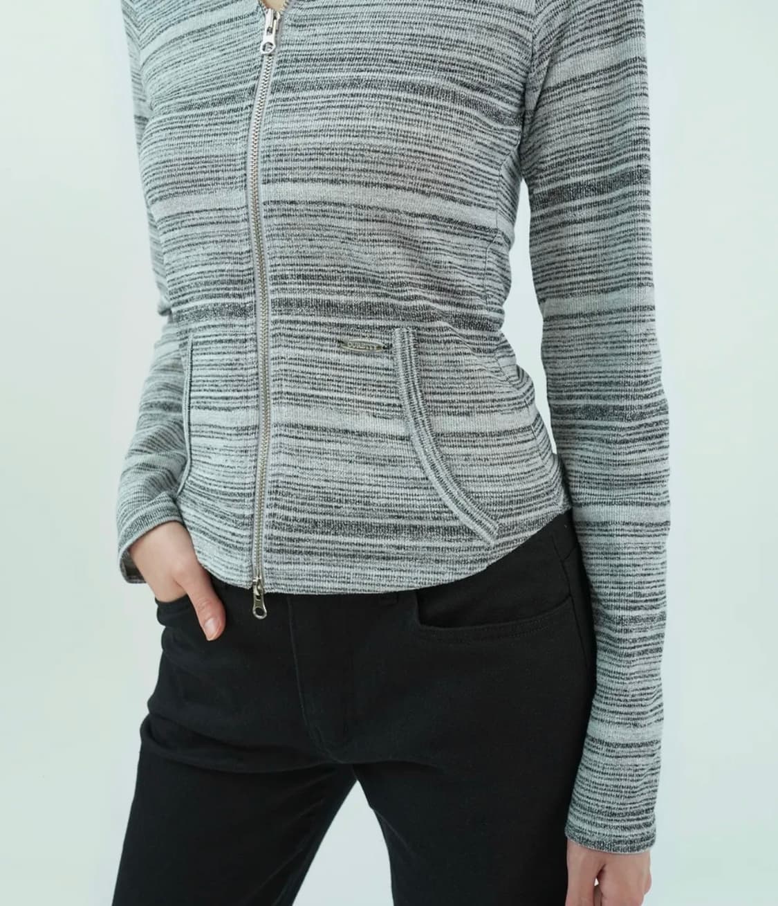 Stripe slim hood zip-up black 상품이미지2