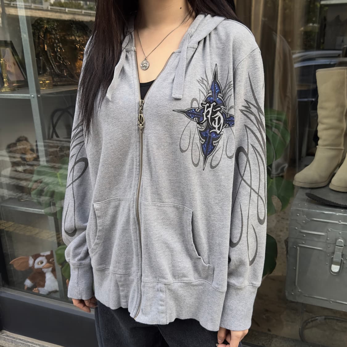 2009 할리데이비슨 블루 블링 & 플레임 후드 집업 상품이미지6