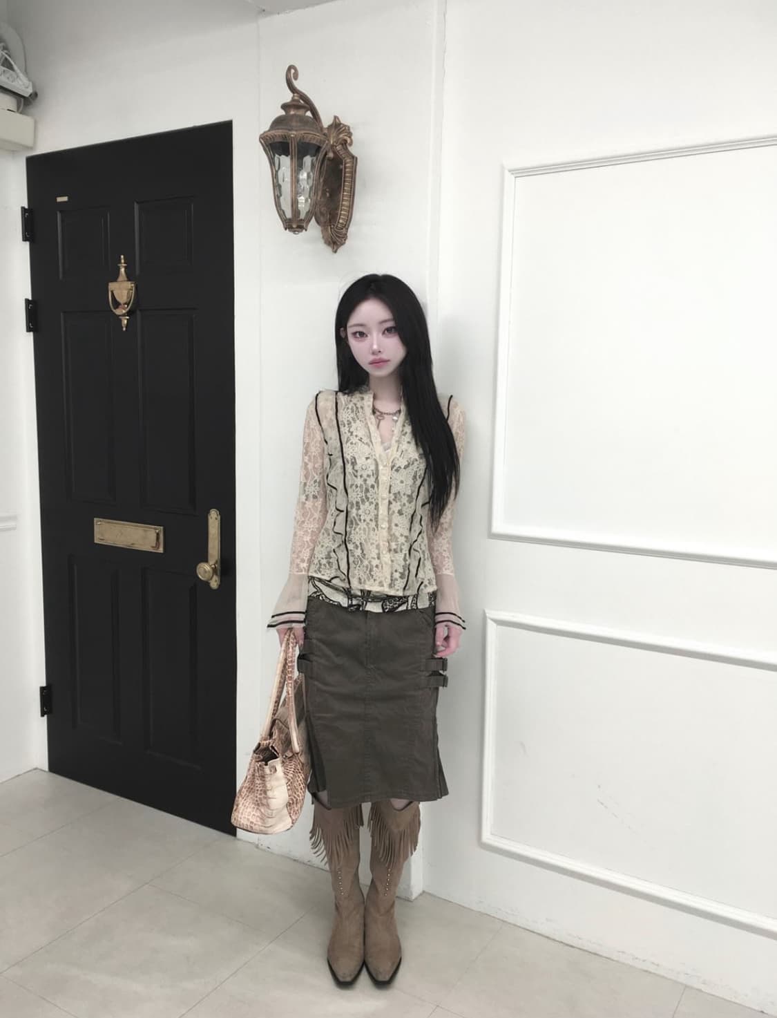 side buckle khaki skirt 상품이미지4