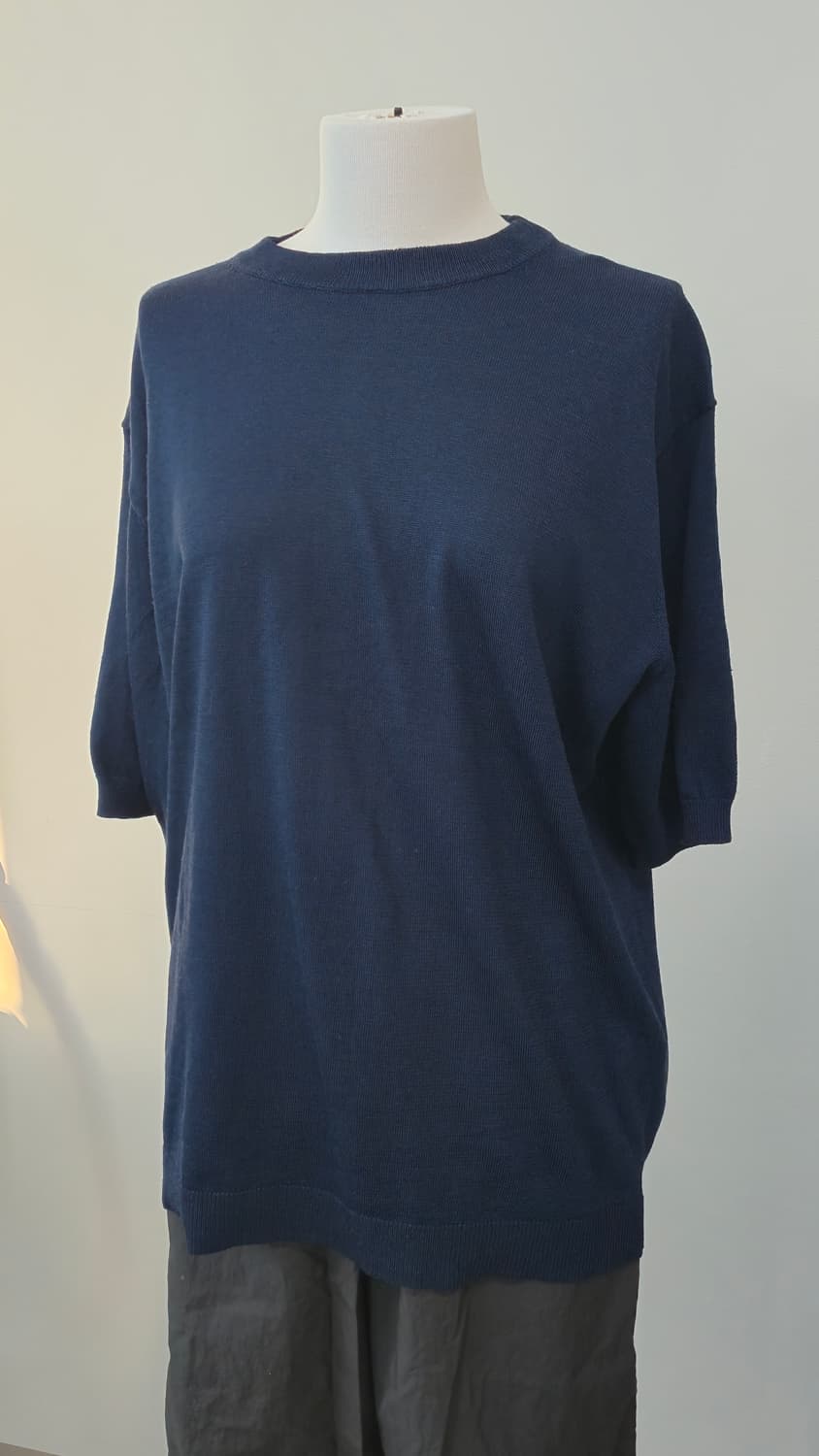 네이비 여름 니트 반팔 티셔츠 L 상품이미지1