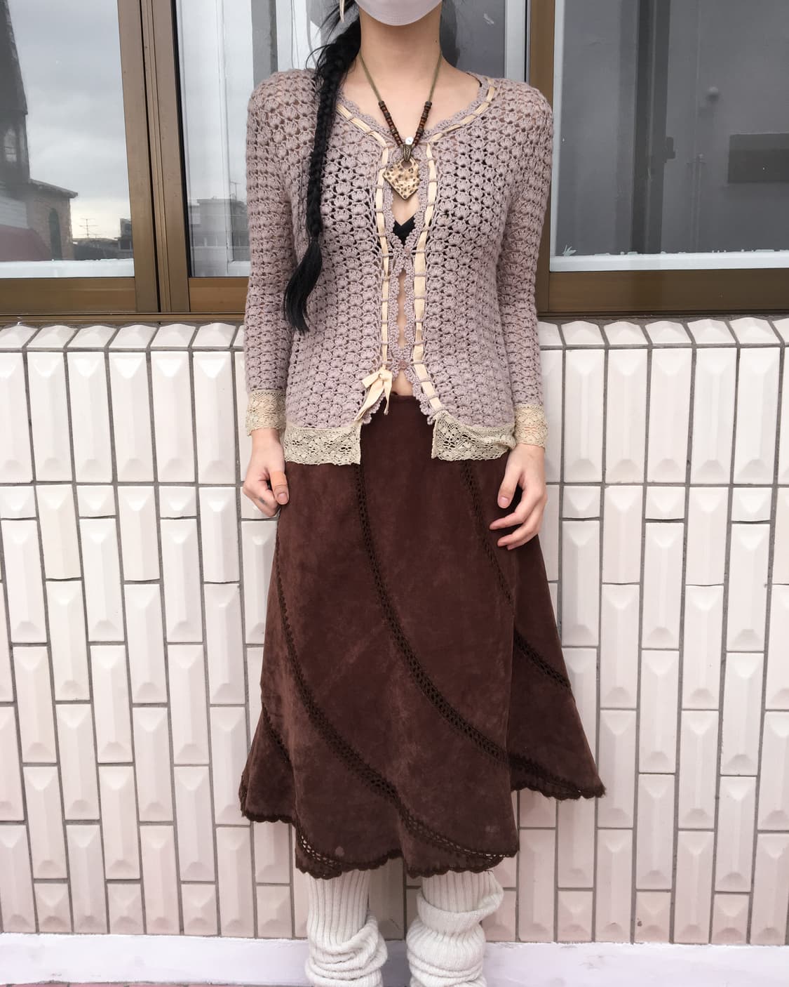 Lace ribbon trimming crochet cardigan 상품이미지1