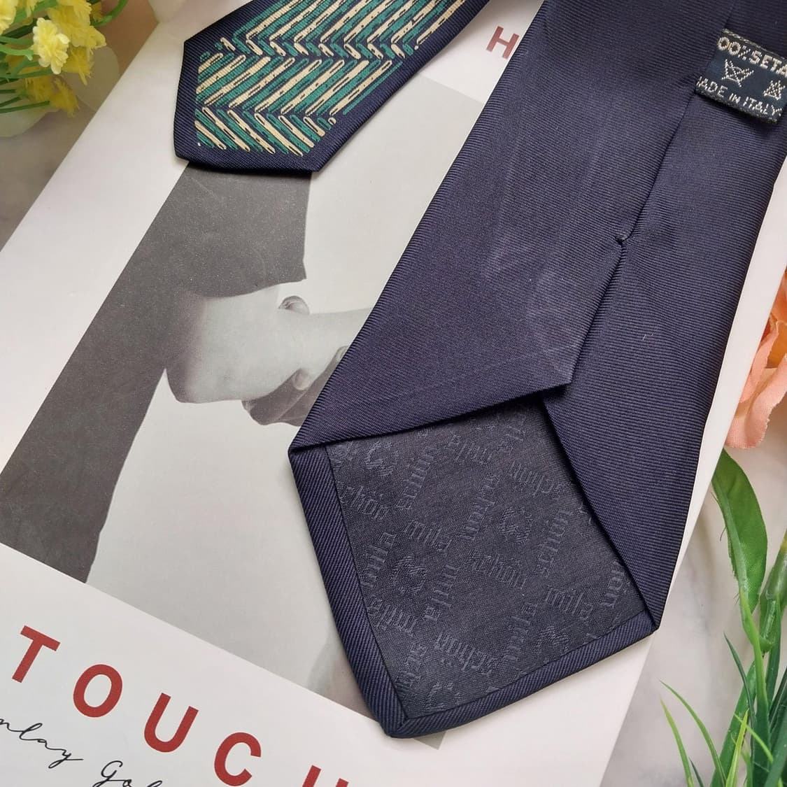 밀라숀 실크 네이비&그린 헤링본 패턴 넥타이 8.5cm A등급 K1279 상품이미지7