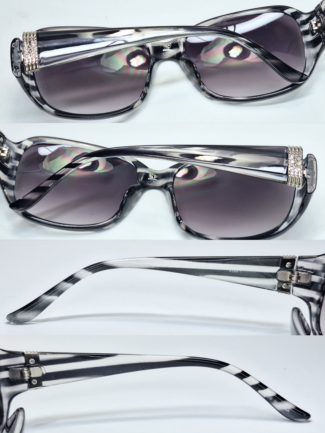 일본 수입 보석 장식 블랙 스트라이프 패턴 선글라스 X264-1 빈티지 상품이미지6