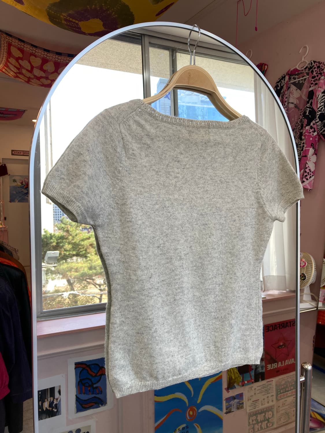 오트밀 라운드 반팔 니트 상품이미지4