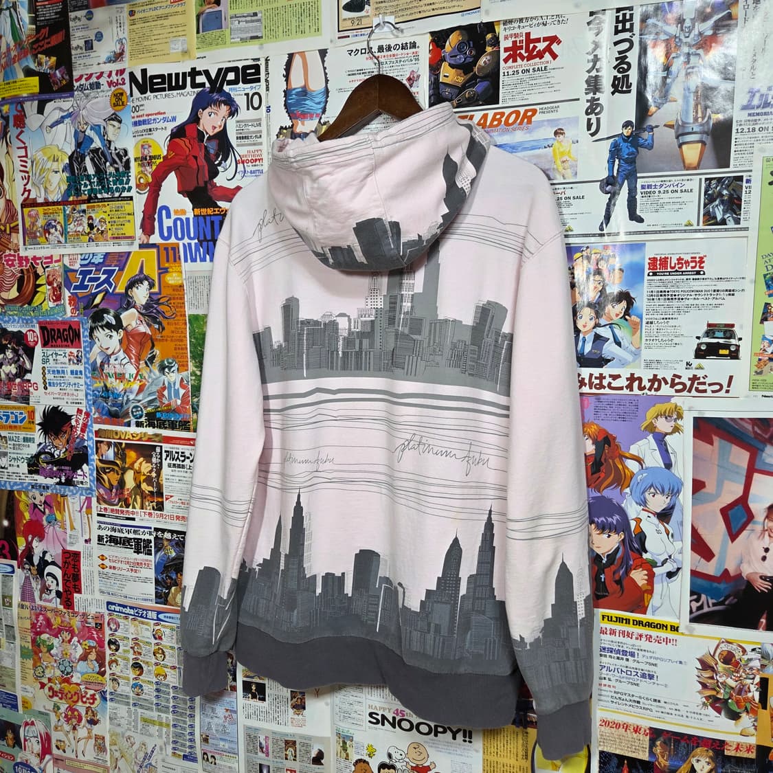 후부 핑크 그레이 프린팅 올드스쿨 오버핏 후드 집업 상품이미지6