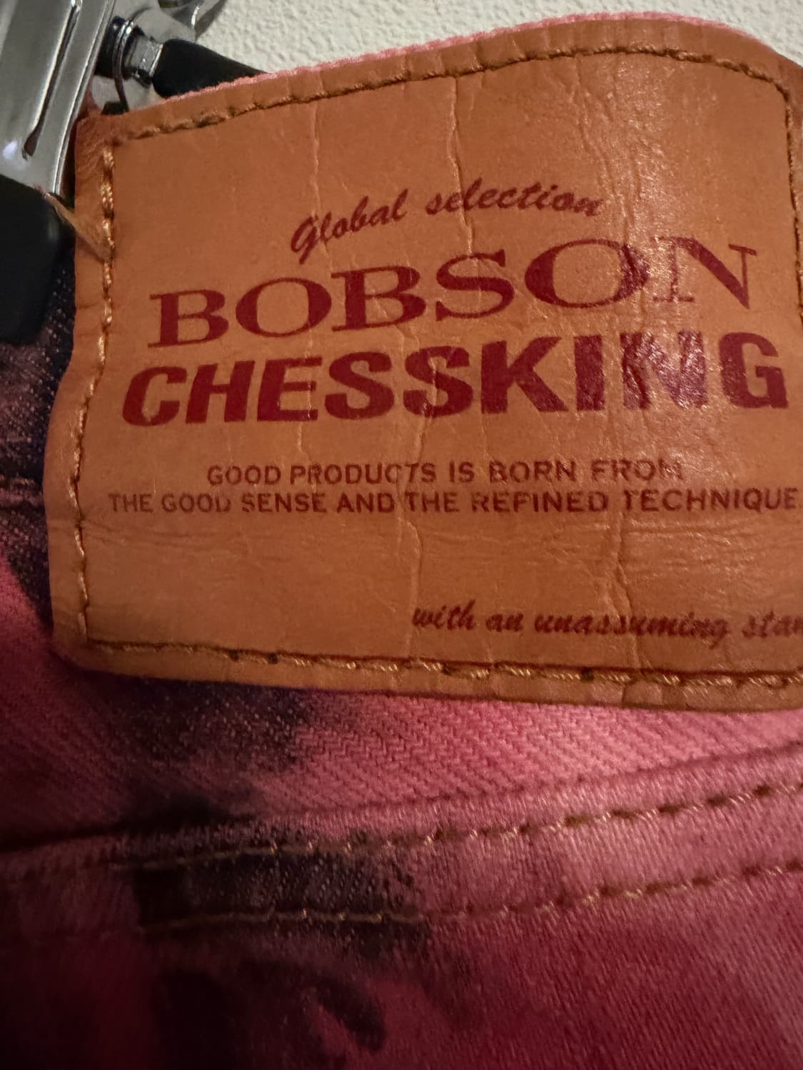 보브슨 체스킹 핑크 블리치 리워크 데님 팬츠 상품이미지3