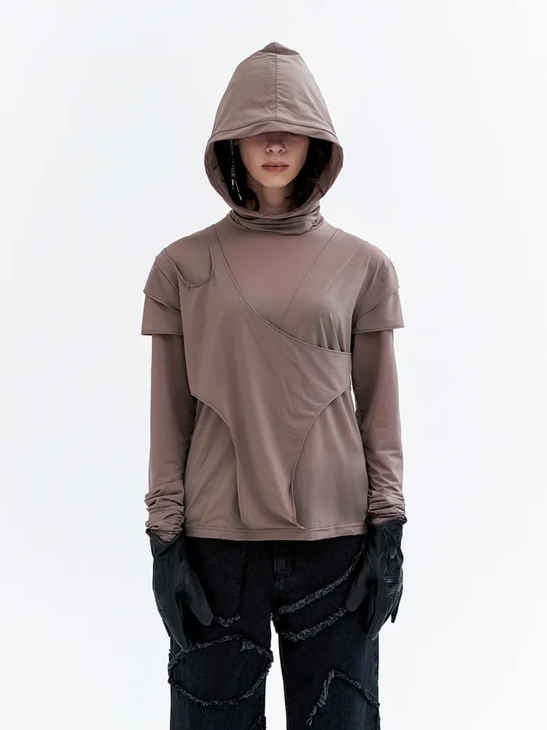 LEEY YEEL CUFFS SHIRRING LAYERED HOODED 상품이미지1