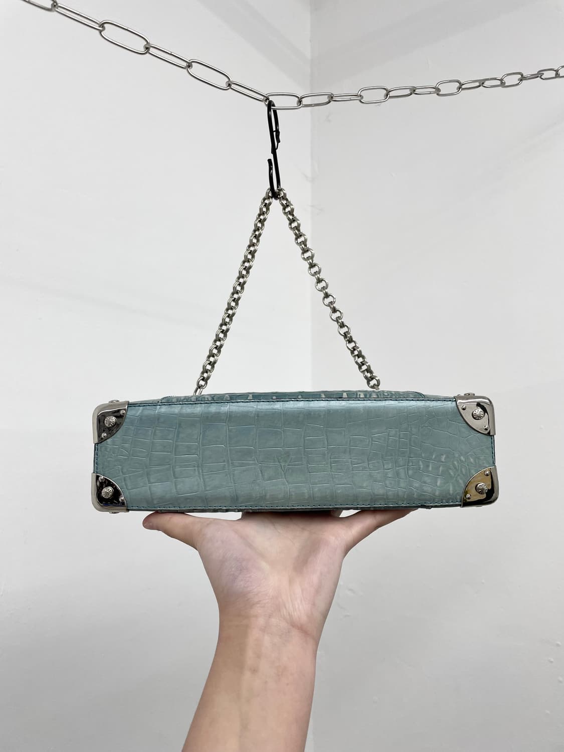메트로시티 민트 크로커다일 은장 체인백 *레어 상품이미지5