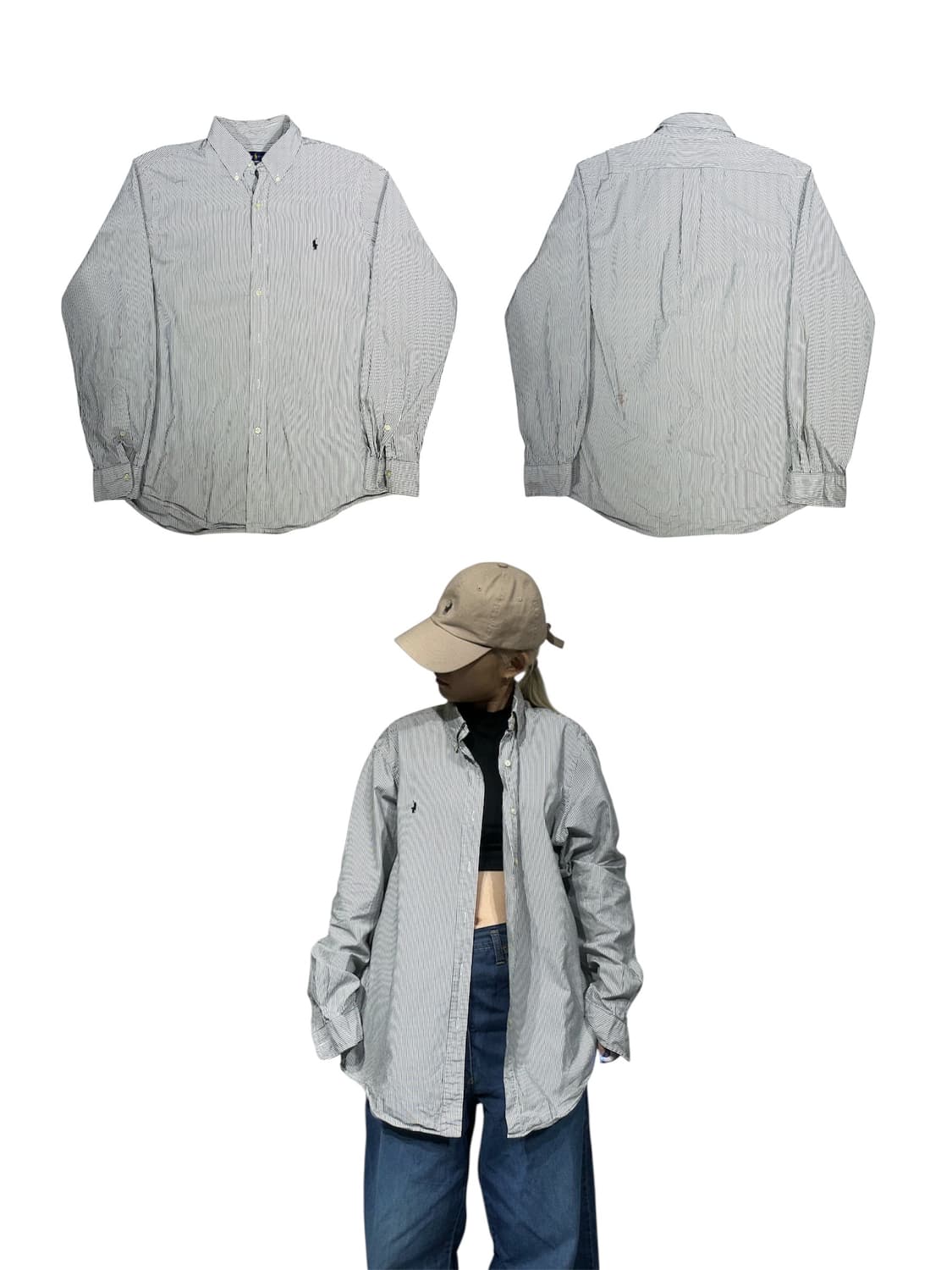 폴로 랄프 로렌 그레이 스트라이프 클래식 핏 셔츠 상품이미지1