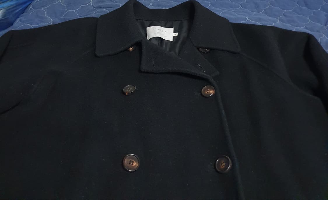 퓨어다 핸드메이드 더블버튼 퓨어뉴울100% 로브 롱코트 블랙 (M) 상품이미지2