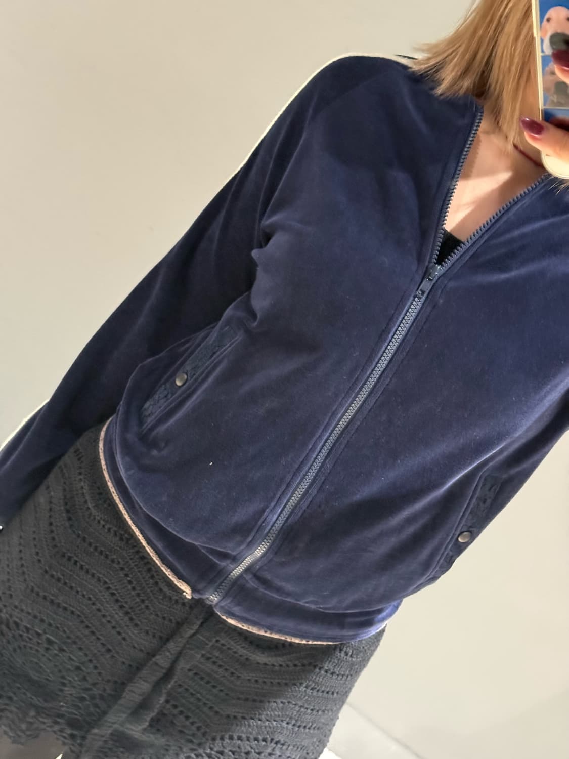 lace line detail velvet track zip-up 상품이미지3