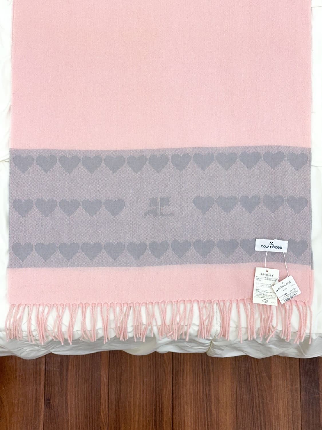 [새상품] courreges / 꾸레쥬 캐시미어 하트 핑크 머플러 상품이미지7