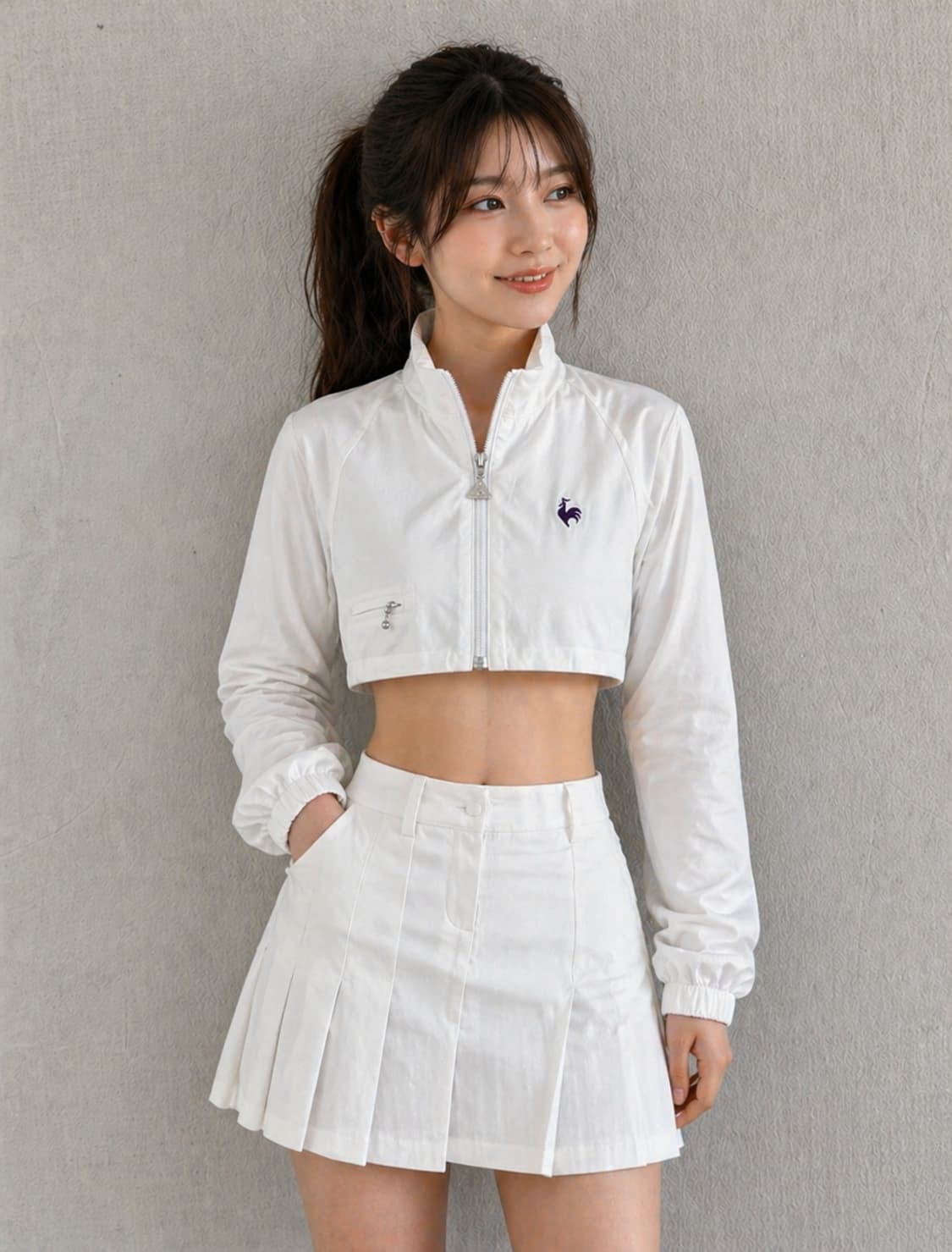 [M] 르꼬끄 골프 크롭 바람막이 화이트 여성 자켓 상품이미지1