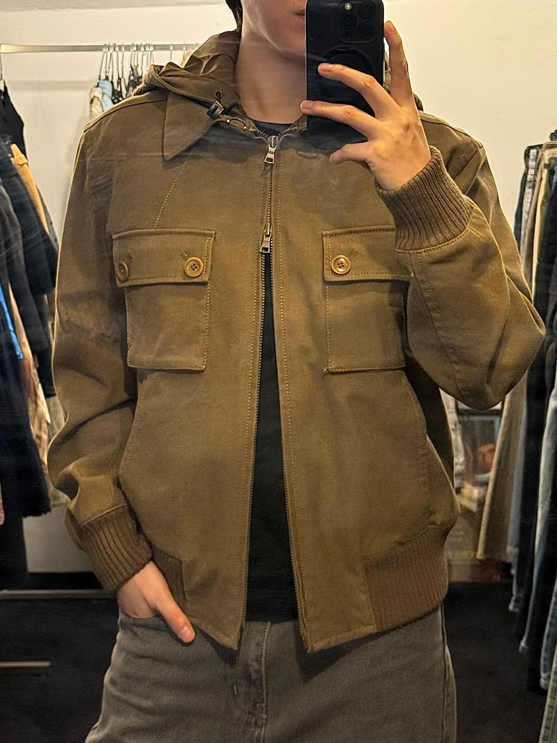 DKNY 도나카란 올리브 울 코튼 블루종 봄버 자켓 카키 니트 스웨터 M 상품이미지1