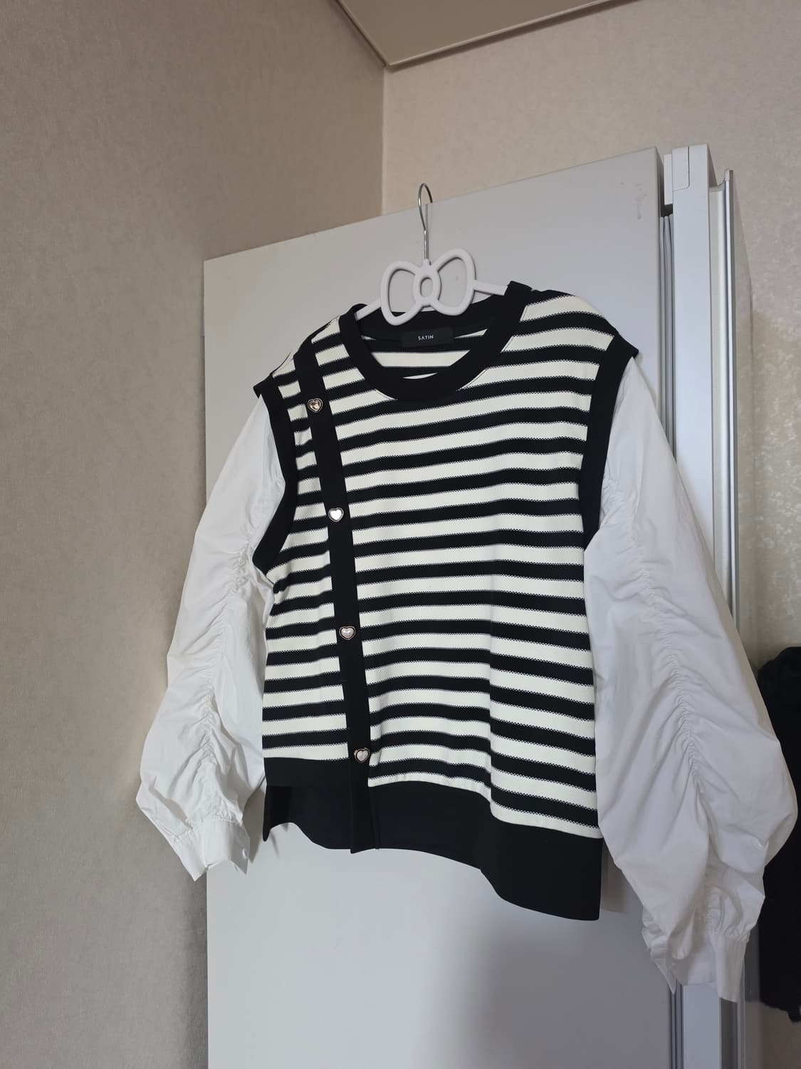 샤틴 단가라 니트 셔츠 레이어드 블라우스 상품이미지1