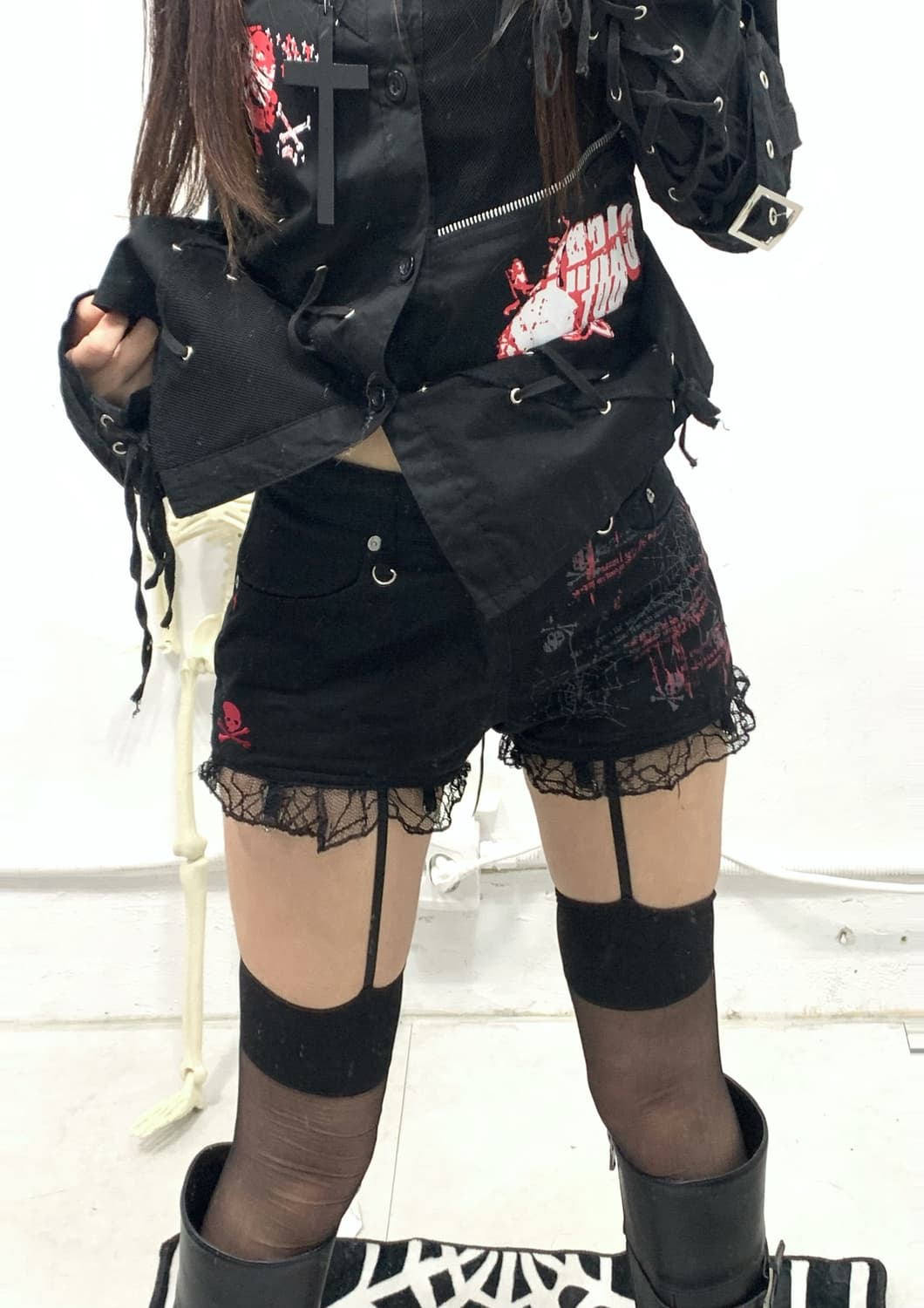 [MAD PUNKS] 매드펑크 스컬 크로스 레이스 숏츠 상품이미지4