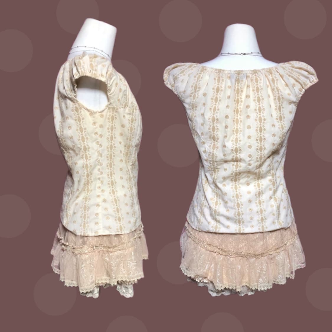 아일렛 레이스 자수 퍼프소매 블라우스 베이지 상품이미지2