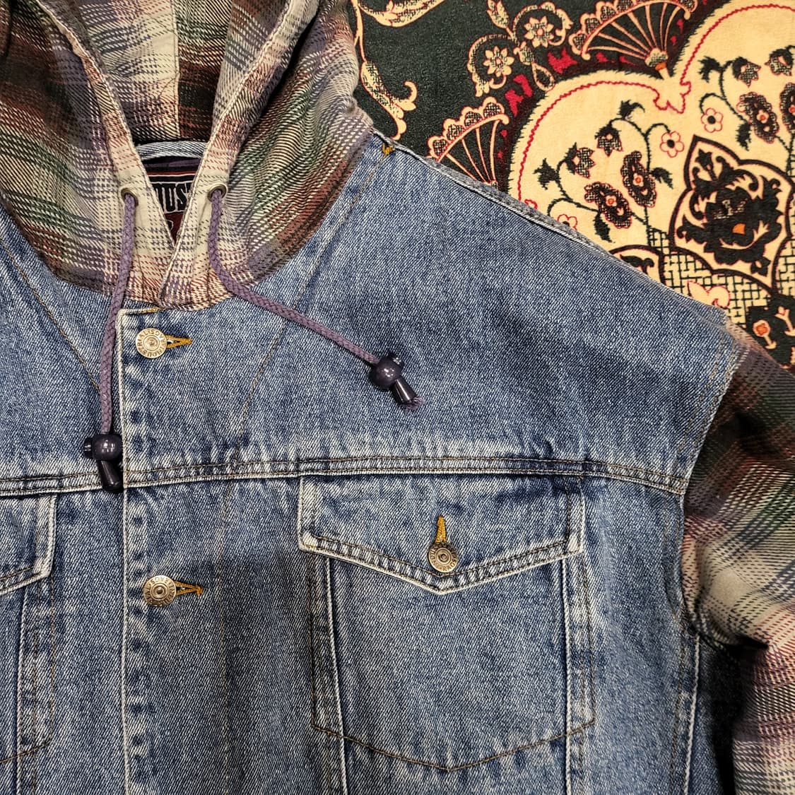 90s Industrial Rags 데님 후드 자켓 (L) 상품이미지4