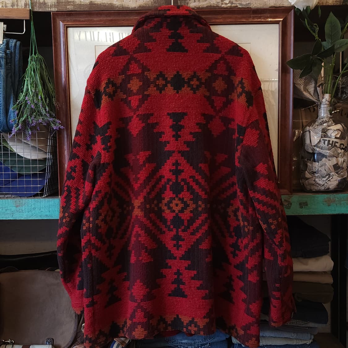 90년대 울리치 아즈텍 패턴 울 오버코트 L 상품이미지5