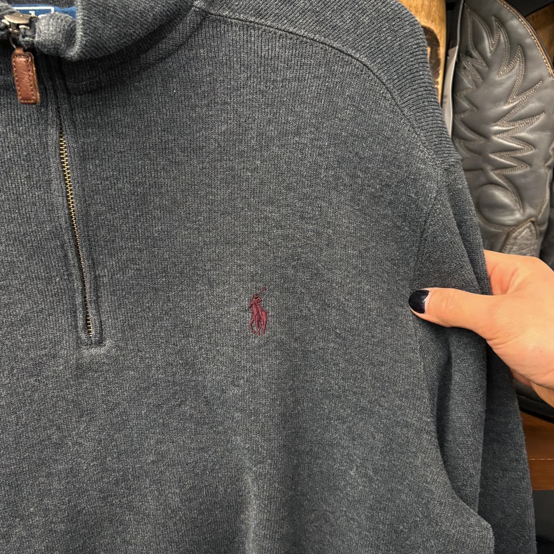 90s 폴로 랄프로렌 파인리브 하프집업 코튼니트 스웨터 차콜 N642 상품이미지5