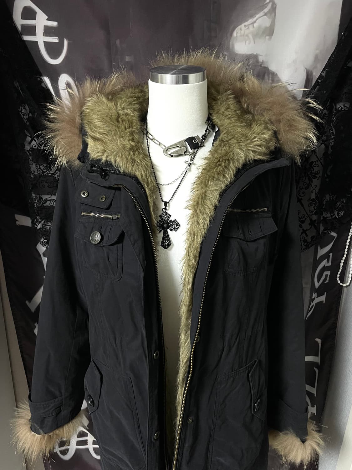Fur Hoodie Cargo Jacket 빈티지야상그런지페어리히피펑크 상품이미지2
