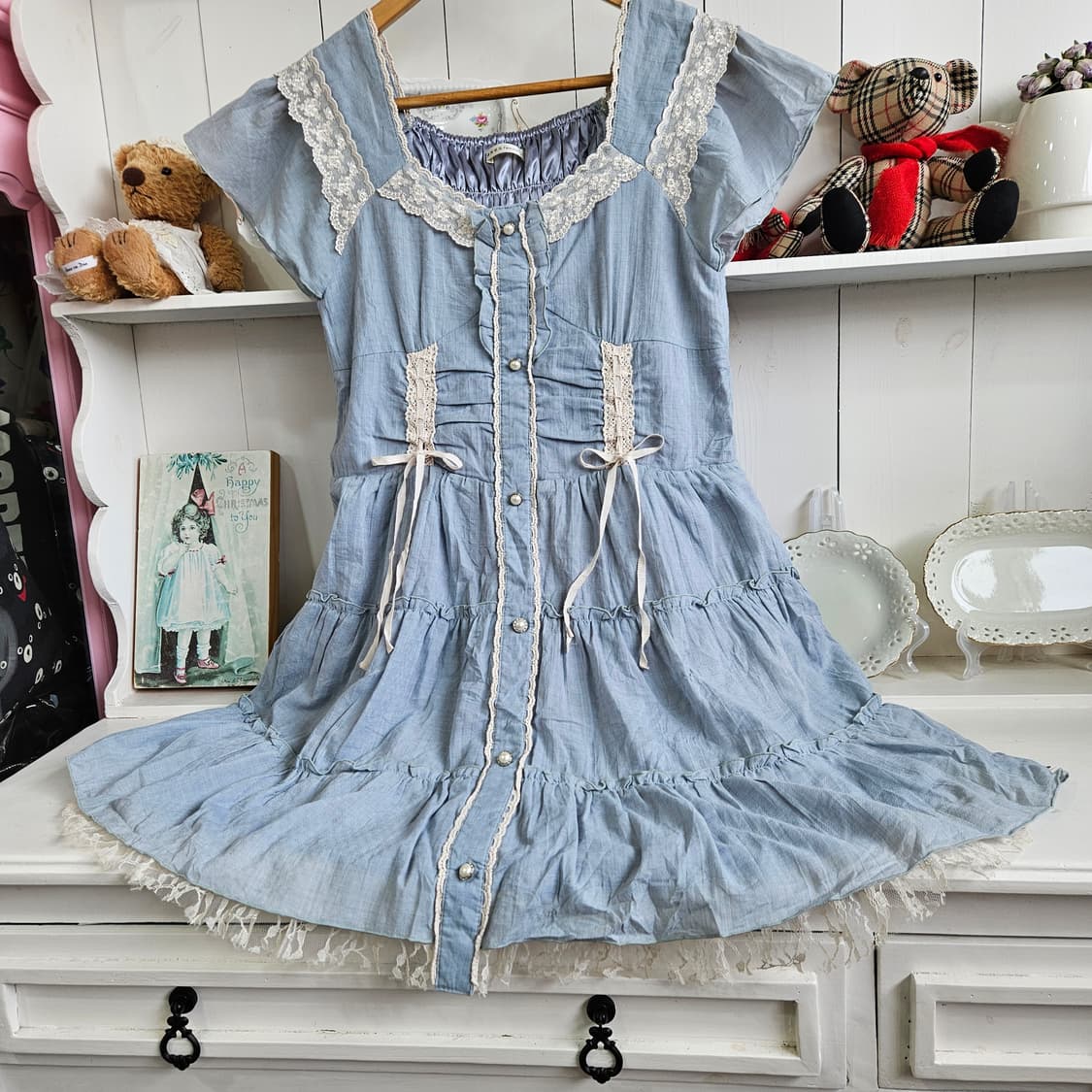 
엑시즈팜(Axes Femme) 소라 레이스 리본 티어드 원피스 상품이미지3