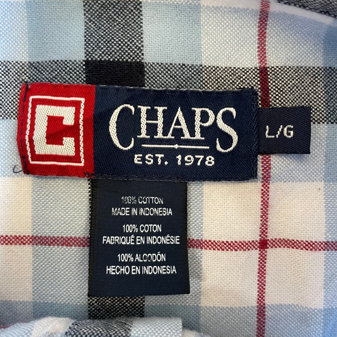 CHAPS 챕스 스카이블루 블랙 체크 원포켓 반팔 셔츠 L 상품이미지4