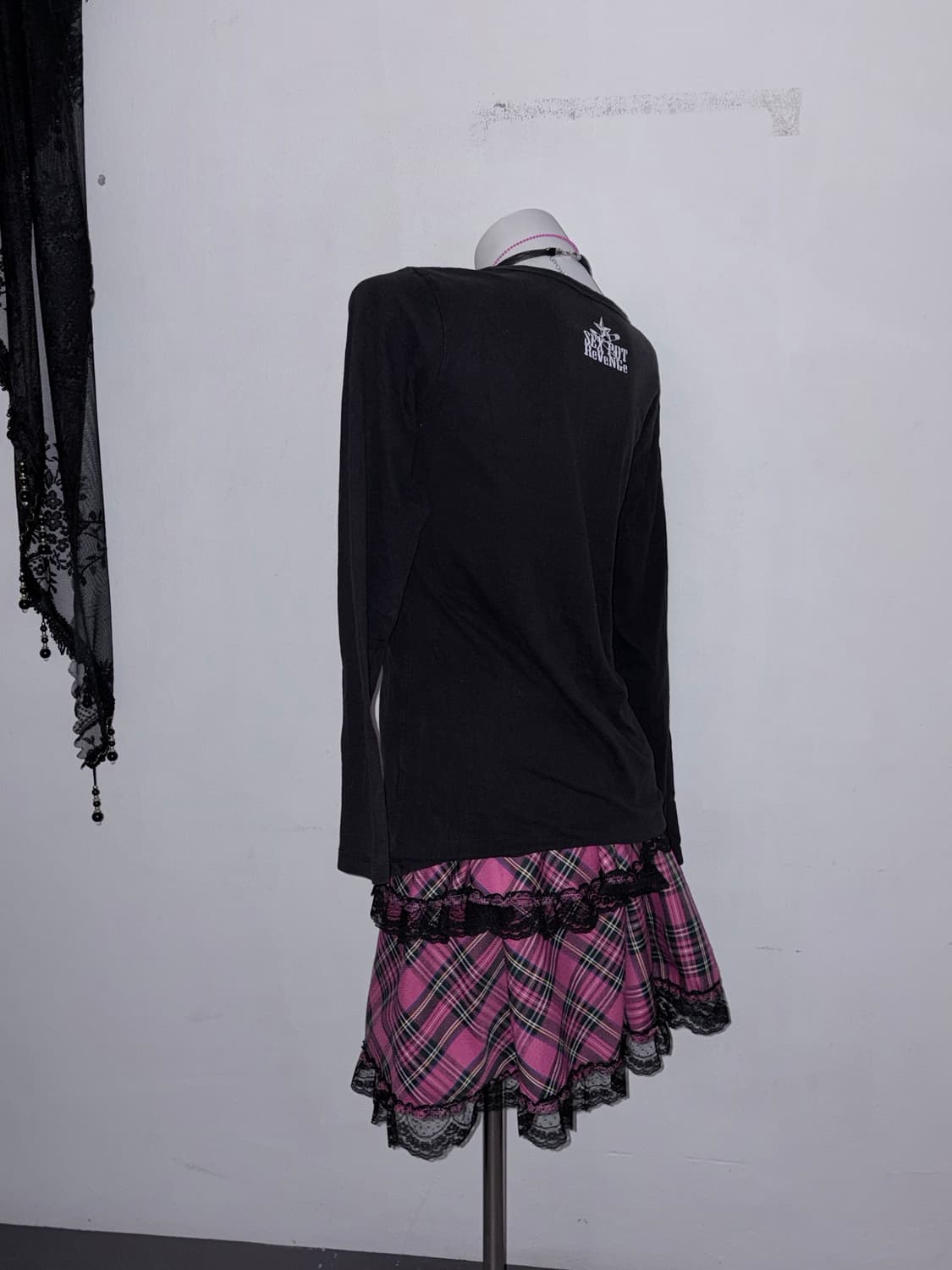 섹스팟리벤지 핫핑크 해골 롱슬리브 스컬 갸루펑크 00s 상품이미지4