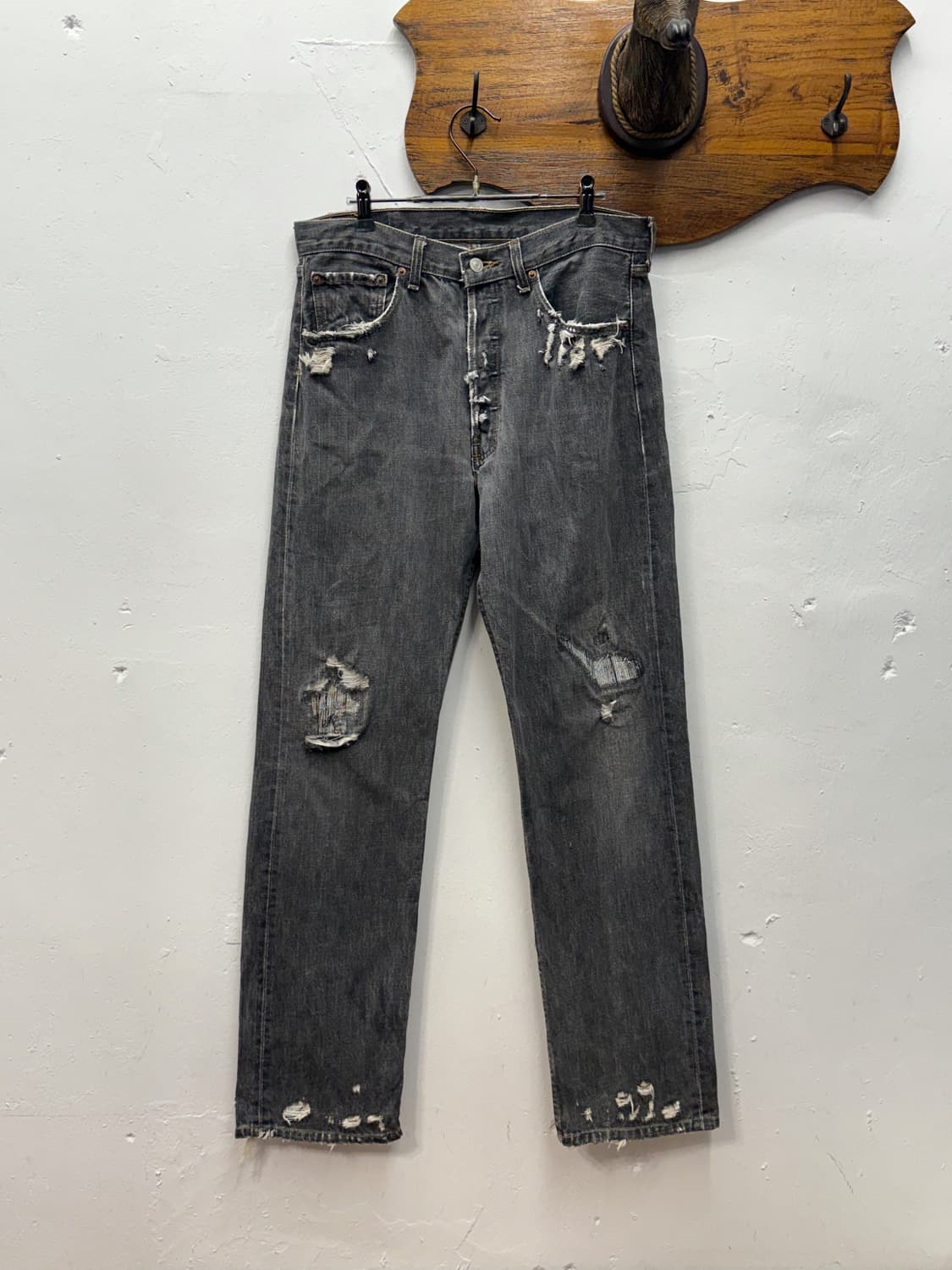 00s Levi’s 501 Distressed Straight Black 상품이미지5