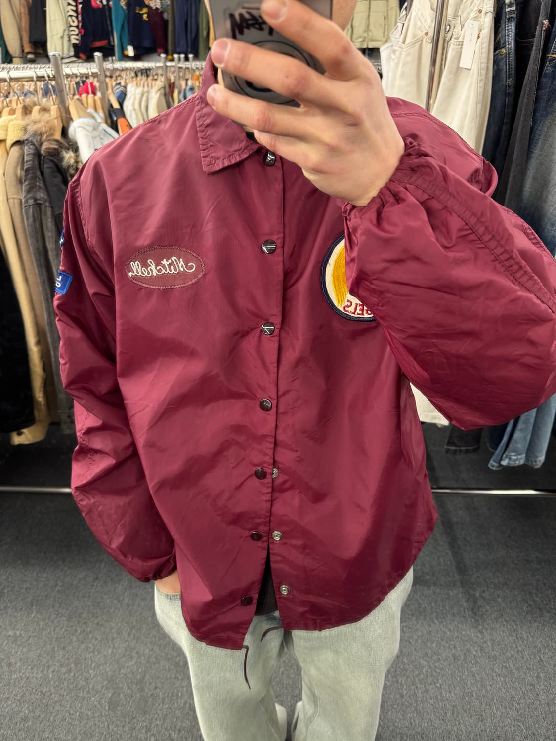L)러셀 빈티지 베이스볼 패치 버건디 코치자켓 상품이미지1