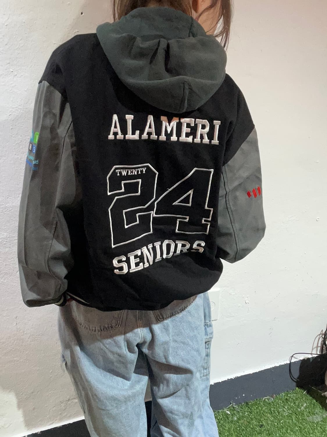 90s 올드스쿨 블랙 리얼레더 바시티 jk 상품이미지2