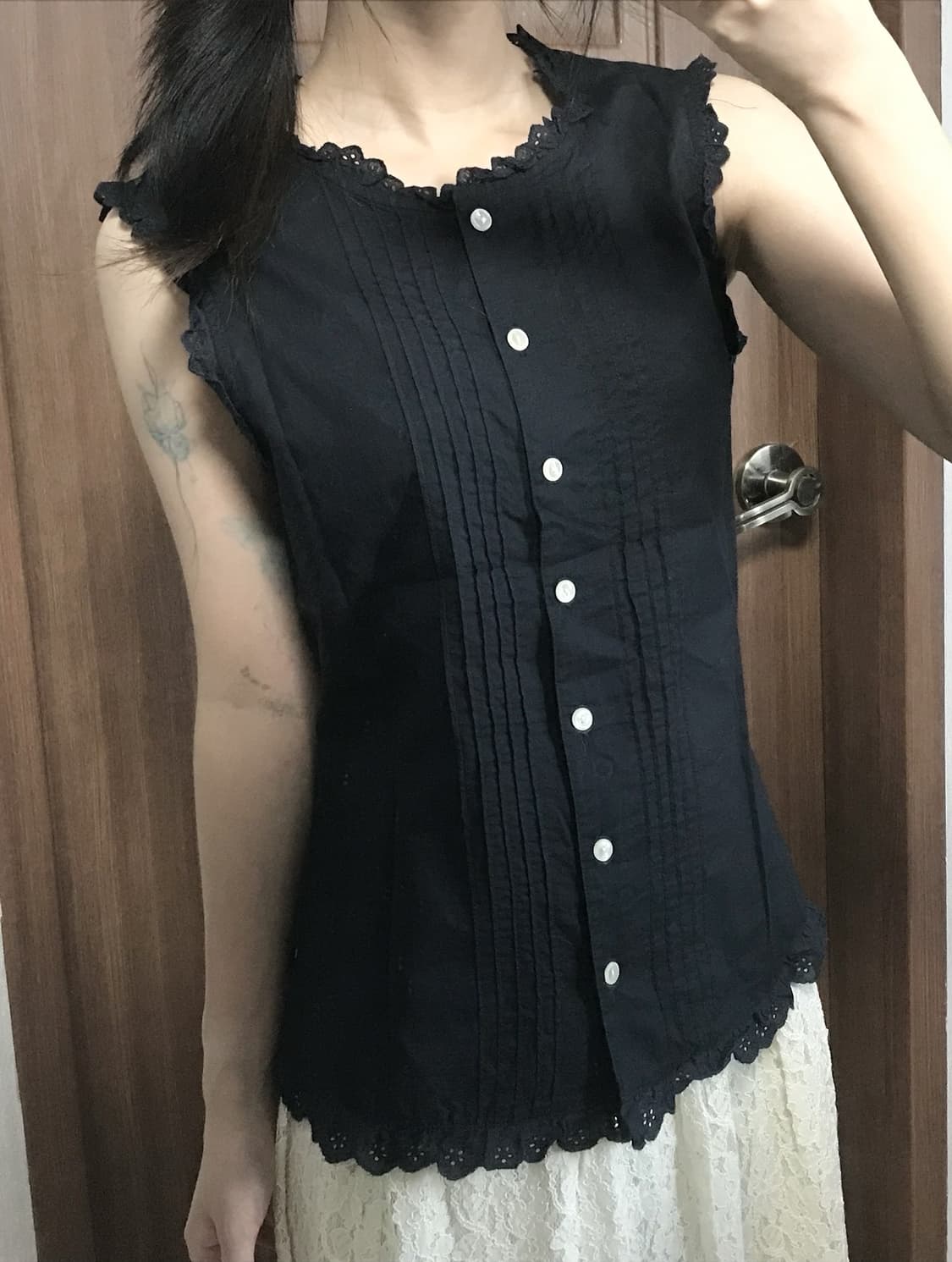 JP vintage black pintuck sleeveless 상품이미지3