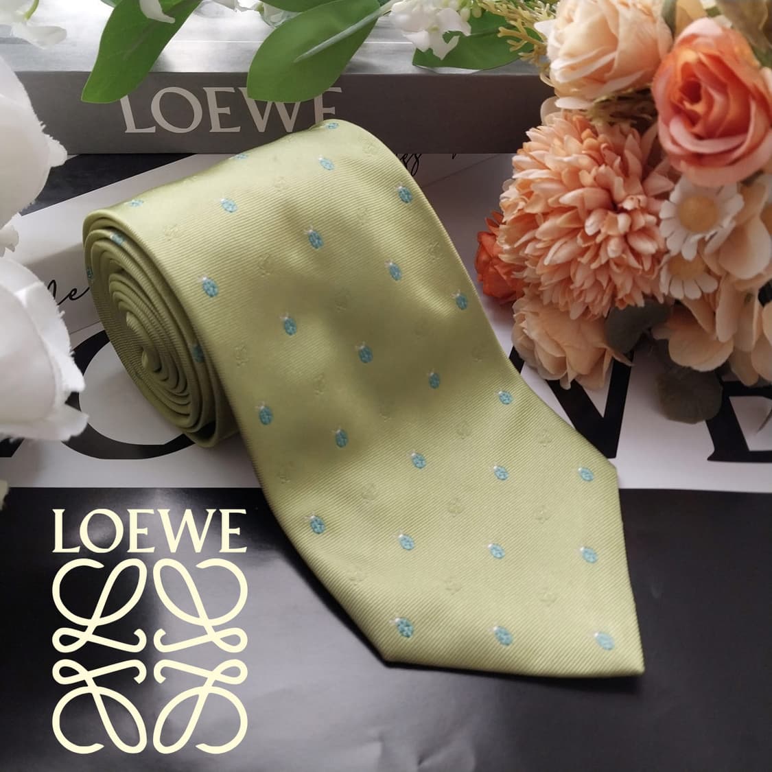 로에베 실크 라임 자수 넥타이 8.7cm A+~A등급 K1921 상품이미지1