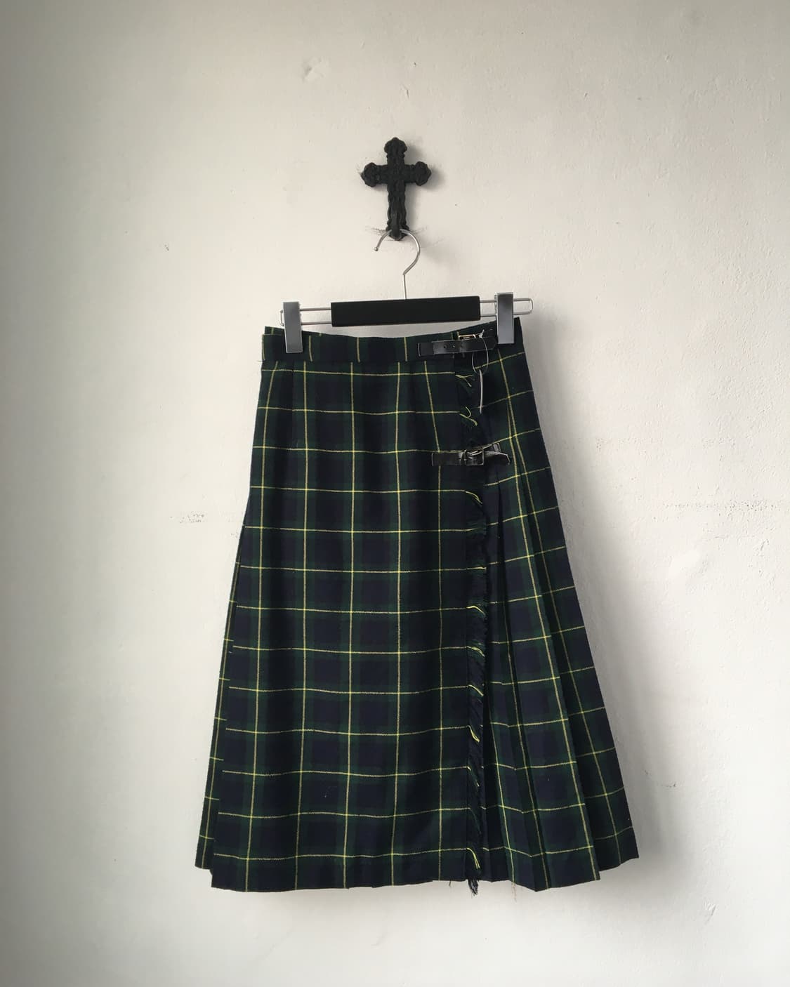 Belted wrap woolen check pattern skirt 상품이미지2